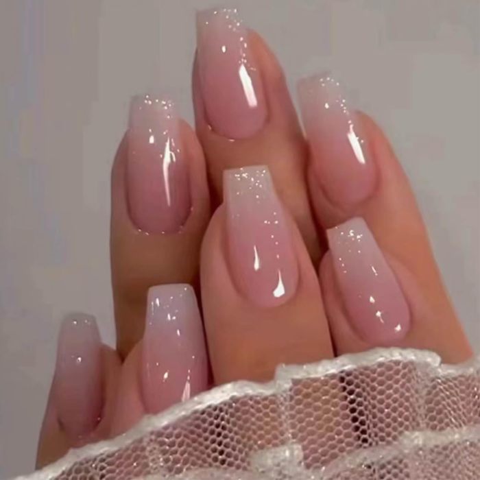 Bling Coffin Press on Nails Fake Nails Tips Full Cover Medium False Gradient Nails 24PCS