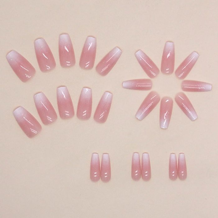 Bling Coffin Press on Nails Fake Nails Tips Full Cover Medium False Gradient Nails 24PCS