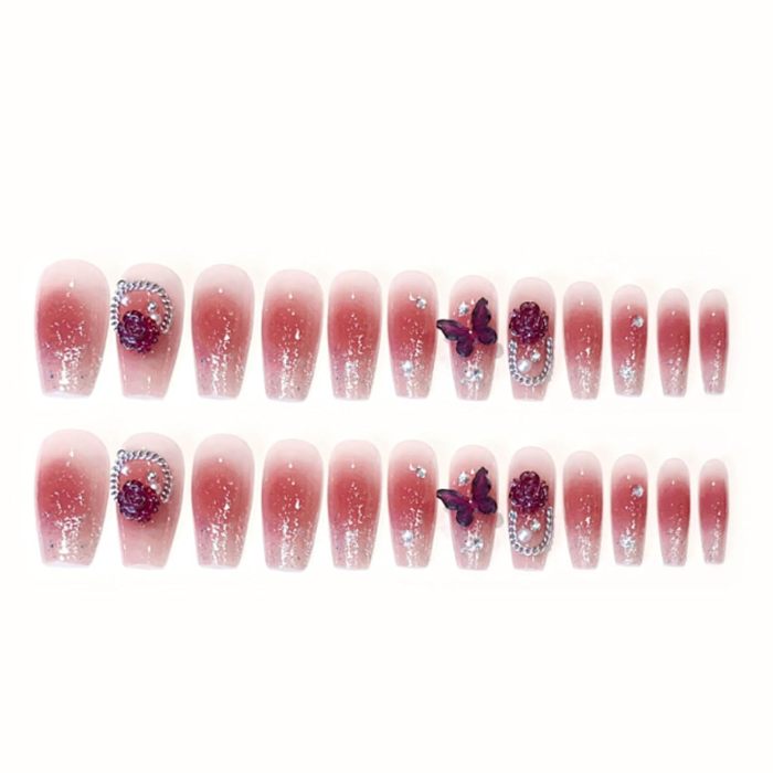 Bling Coffin Press on Nails Fake Nails Tips Full Cover Medium False Gradient Nails 24PCS