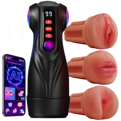 Buyging™ AI Sync App Control 9 Sucking & 9 Vibrating 3 Sleeves Sets Male Masturbator