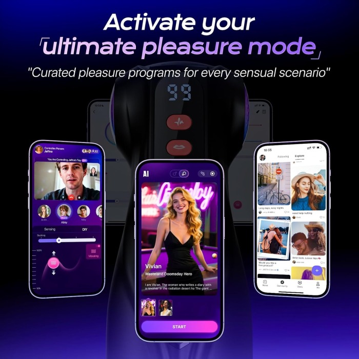 Buyging™ AI Sync App Control 9 Sucking & 9 Vibrating 3 Sleeves Sets Male Masturbator