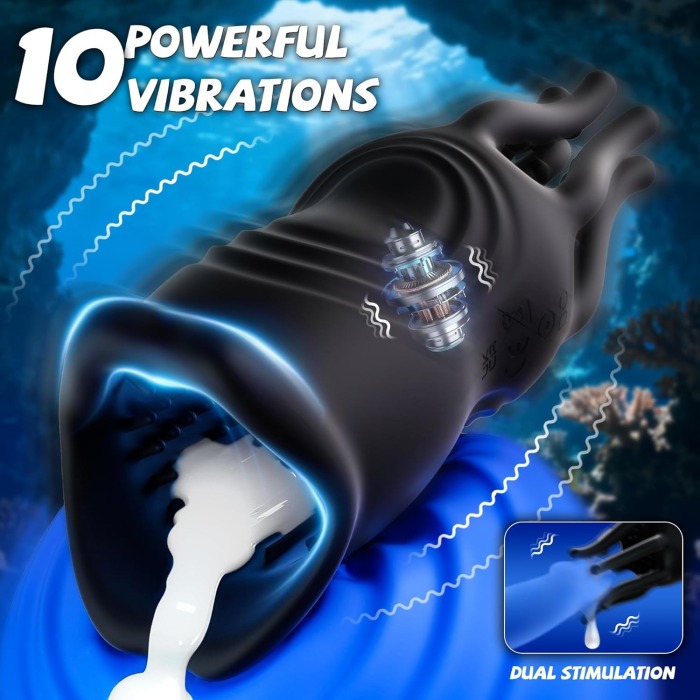 Buyging™ Sex Toys for Men with 10 Vibrations, Realistic Lips & Tentacle Texture Stimulation Stroker