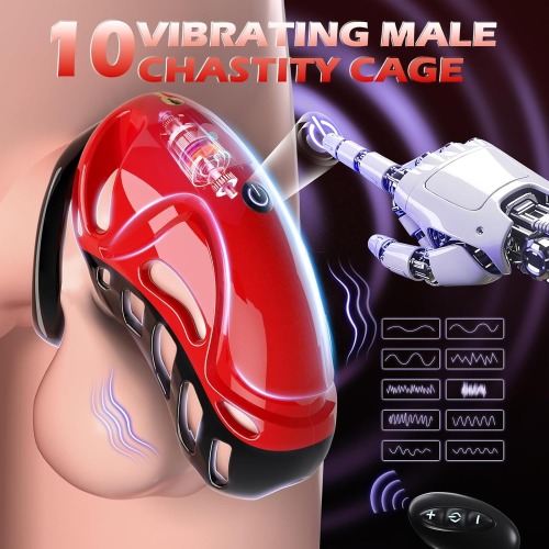 Buyging™ App & Remote Control 10 Vibration Modes Penis Cage with 5 Rings 2 Keys