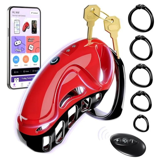 Buyging™ App & Remote Control 10 Vibration Modes Penis Cage with 5 Rings 2 Keys