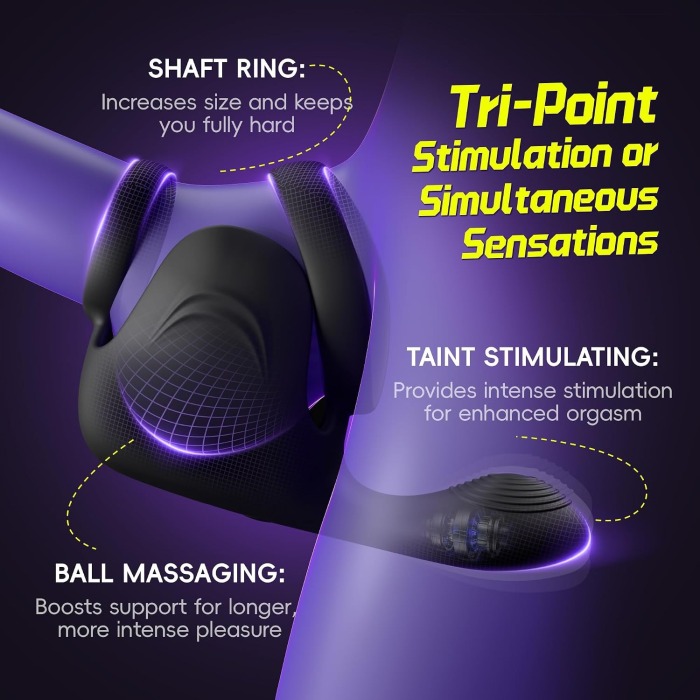 Buyging™ Testicle & Perineum Stimulation 10 Vibrating Stretchy Dual Penis Ring