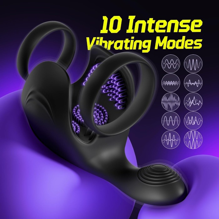 Buyging™ Testicle & Perineum Stimulation 10 Vibrating Stretchy Dual Penis Ring
