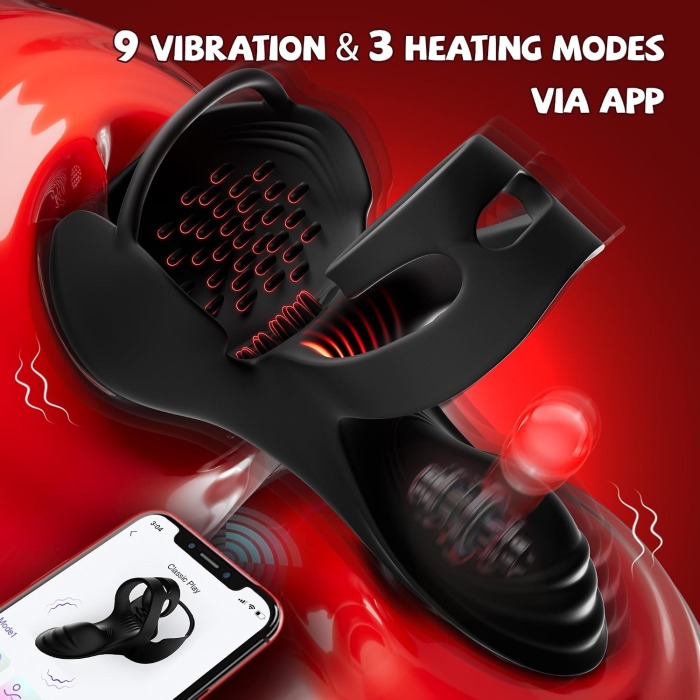 Buyging™ App-Controlled 9 Vibrating 3 Heating 360° Wrapping Penis Ring