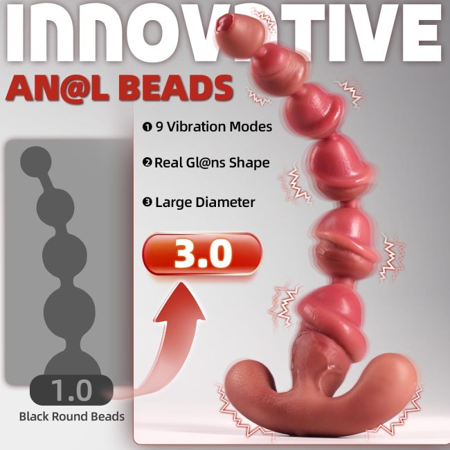 Buyging™ Large 9 Speed ​​Vibrating Modes Anal Beads With Real Glans Shape