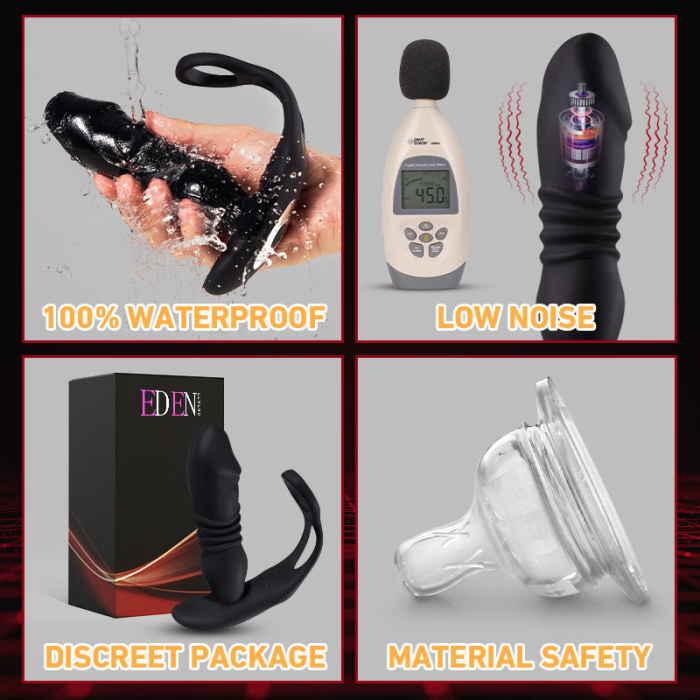 SAUL 3 -Thrusting & 12 -Vibrating Dual Cock Rings Prostate Massager