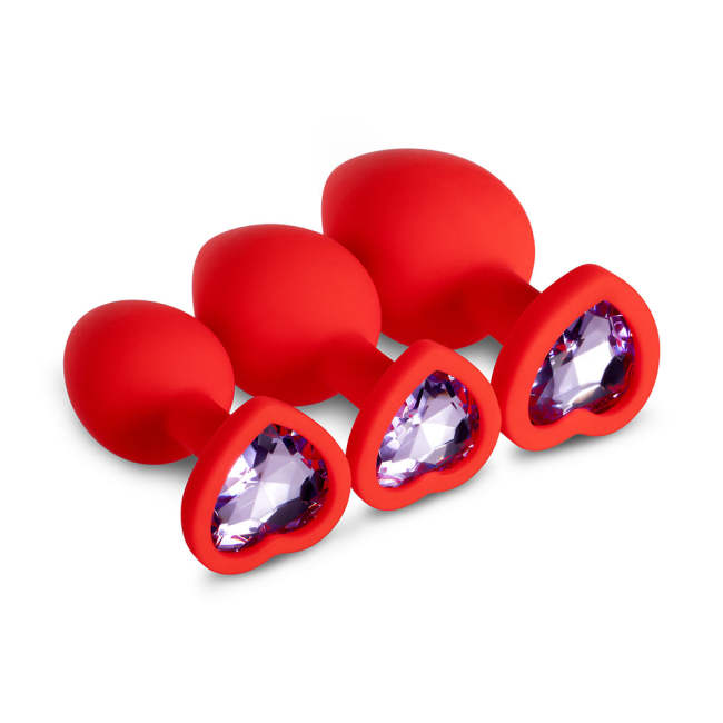 Light Purple Gem Red Silicone Butt Plug Set