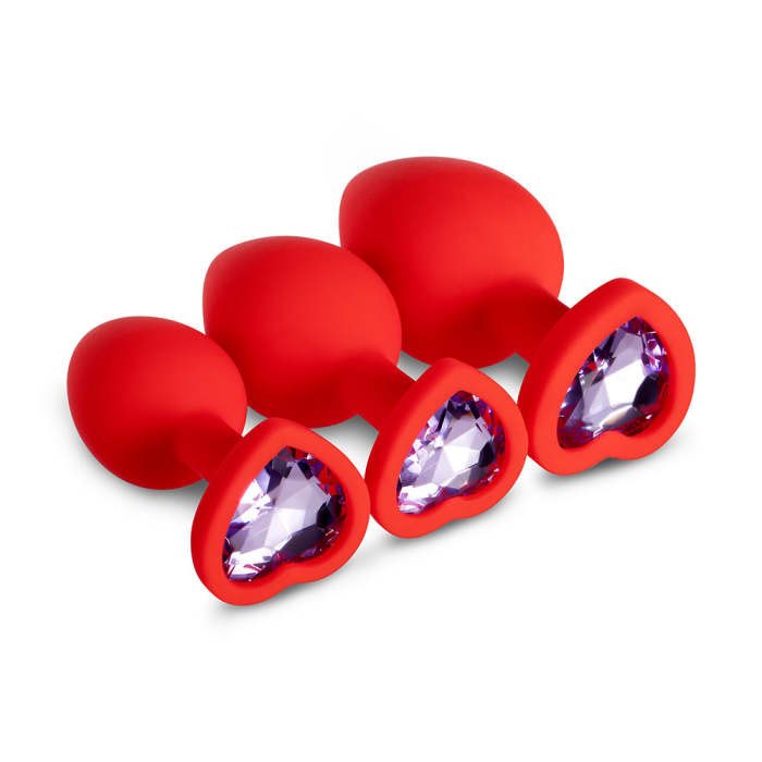 Light Purple Gem Red Silicone Butt Plug Set