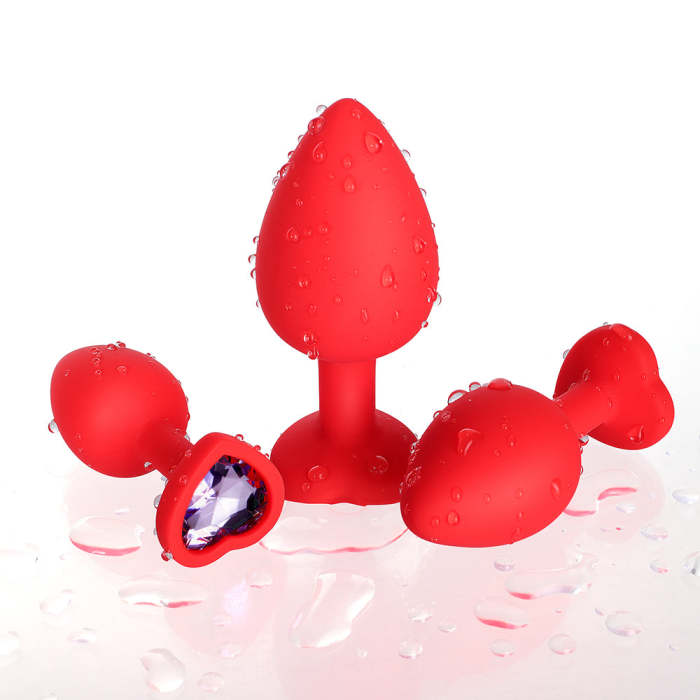 Light Purple Gem Red Silicone Butt Plug Set