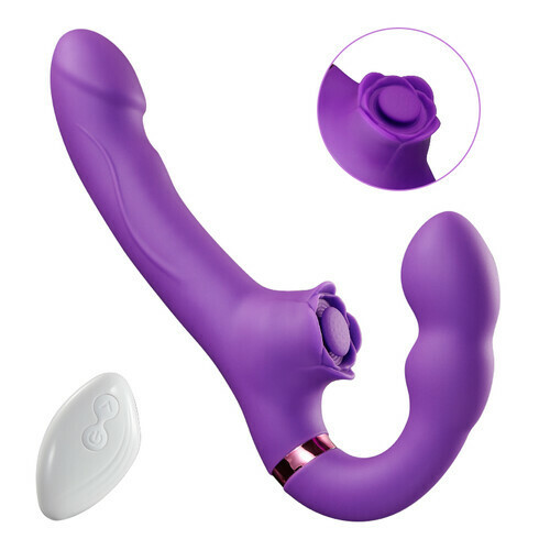 Loria for Couples 10 Tapping & Vibrating G-spot Clit Stimulator Strapless Double-ended Rmote Control Dildo
