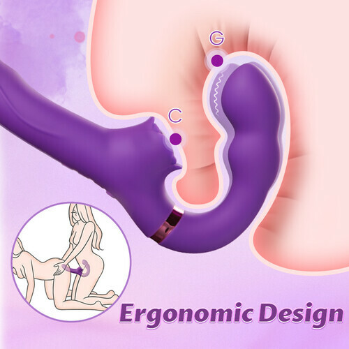 Loria for Couples 10 Tapping & Vibrating G-spot Clit Stimulator Strapless Double-ended Rmote Control Dildo