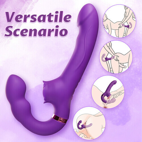 Loria for Couples 10 Tapping & Vibrating G-spot Clit Stimulator Strapless Double-ended Rmote Control Dildo