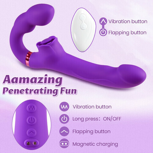 Loria for Couples 10 Tapping & Vibrating G-spot Clit Stimulator Strapless Double-ended Rmote Control Dildo