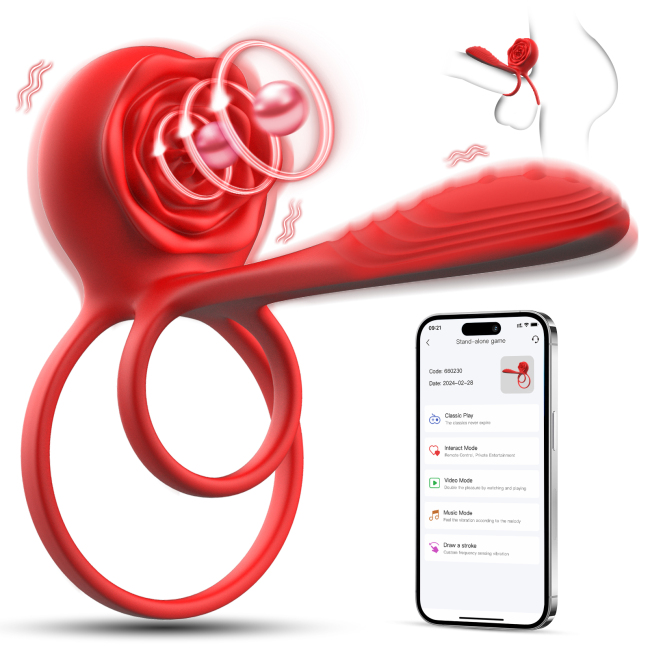 Edenlegend™ FlameLoop – 10-Mode Dual-Motor Vibrating Cock Ring, APP Version, Red Silicone + ABS