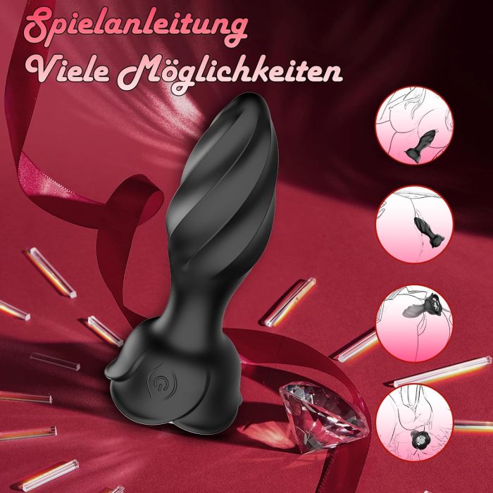 Edenlegend™ Velvet Plug – Remote-Controlled Vibrating Anal Plug, 10 Modes, IPX6 Waterproof, Black / Tiffany