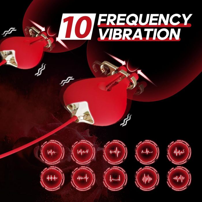 Edenlegend™ Rose Bond – 10-Mode Vibrating Rose Gag with Electric Nipple Clamps, IPX6 Waterproof, Red Silicone
