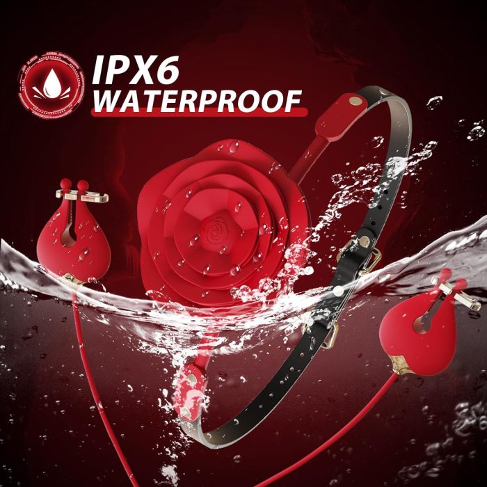 Edenlegend™ Rose Bond – 10-Mode Vibrating Rose Gag with Electric Nipple Clamps, IPX6 Waterproof, Red Silicone