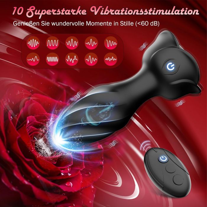 Edenlegend™ Velvet Plug – Remote-Controlled Vibrating Anal Plug, 10 Modes, IPX6 Waterproof, Black / Tiffany