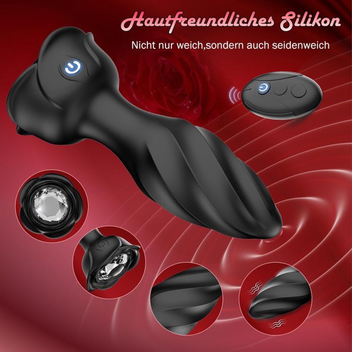 Edenlegend™ Velvet Plug – Remote-Controlled Vibrating Anal Plug, 10 Modes, IPX6 Waterproof, Black / Tiffany