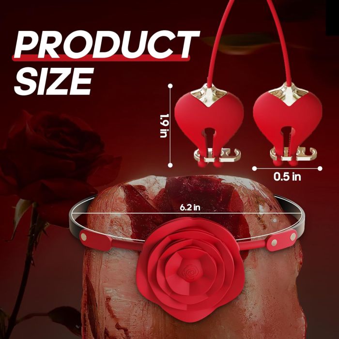 Edenlegend™ Rose Bond – 10-Mode Vibrating Rose Gag with Electric Nipple Clamps, IPX6 Waterproof, Red Silicone