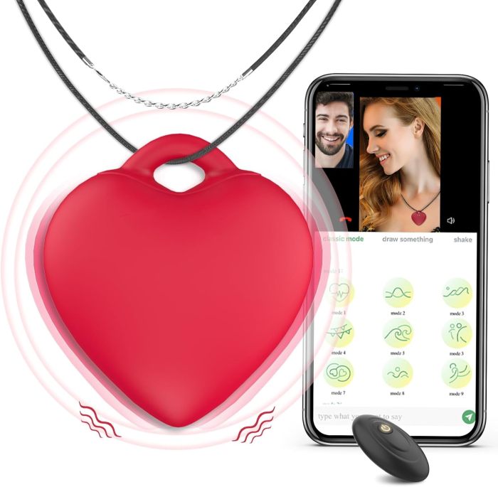 Edenlegend™ HeartCharm – 10-Mode Vibrating Heart Pendant, APP / Remote Version, Red, IPX7 Waterproof