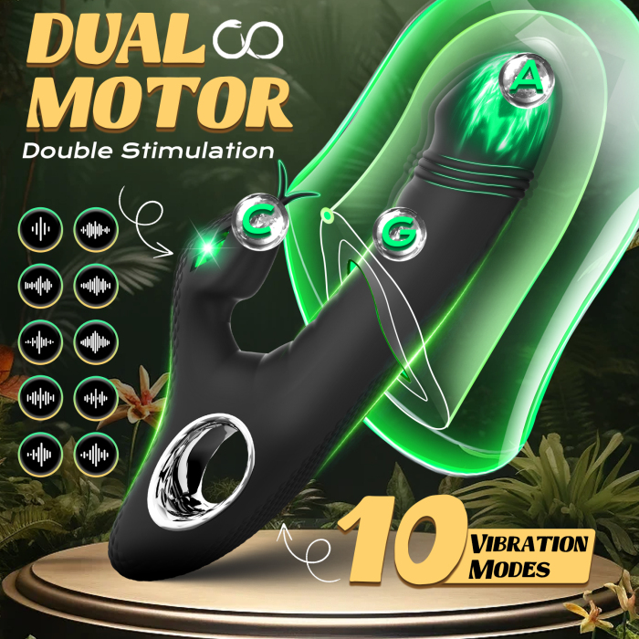 Edenlegend™ VibeBunny-X10 – 10-Mode Dual Motor Rabbit Vibrator, IPX7 Waterproof, Black Silicone + ABS