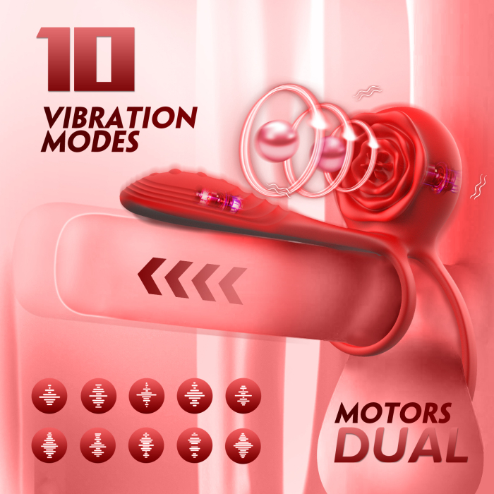 Edenlegend™ FlameLoop – 10-Mode Dual-Motor Vibrating Cock Ring, APP Version, Red Silicone + ABS