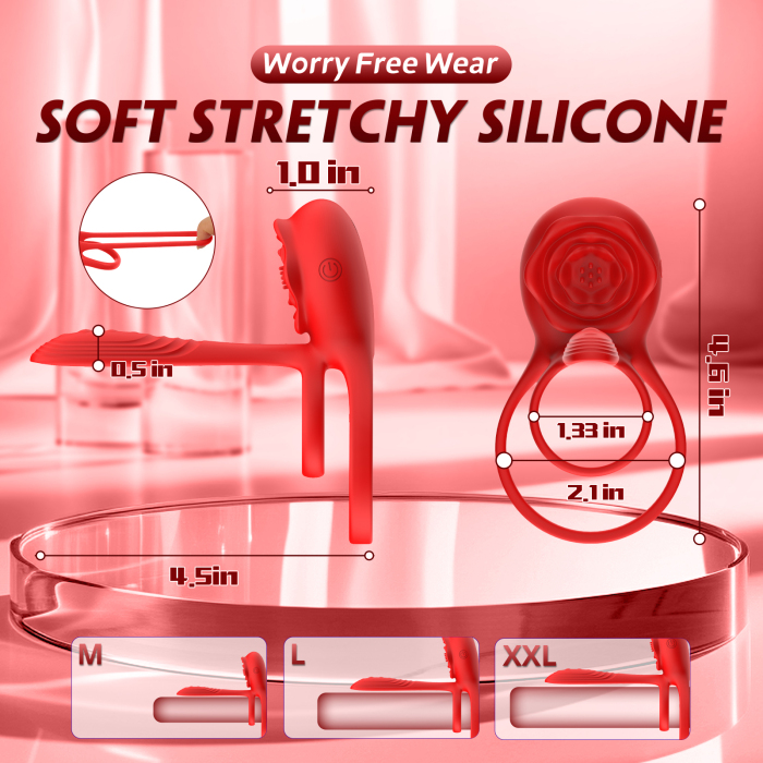 Edenlegend™ FlameLoop – 10-Mode Dual-Motor Vibrating Cock Ring, APP Version, Red Silicone + ABS