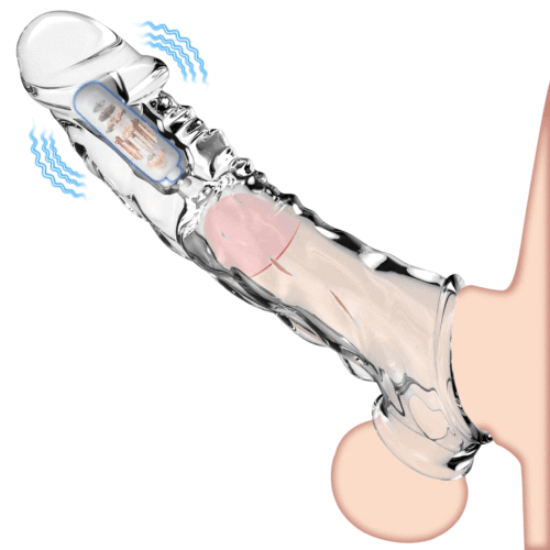 Hellofuntoys™ 3.6 inch Clear Reusable Penis Sleeve with Vibrator Penis Ring