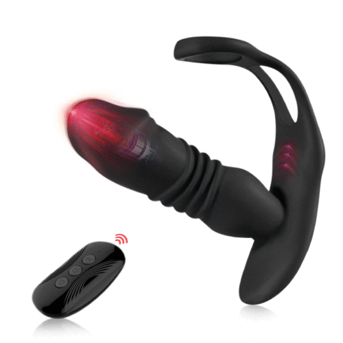 12 Vibrating and 3 Thrusting Dual Cock Rings Prostate Massager