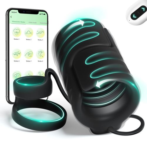 Hellofuntoys™ APP & Remote Control 9 Vibrating with 2 Cock Penis Ring Stretchy Male Masturbator
