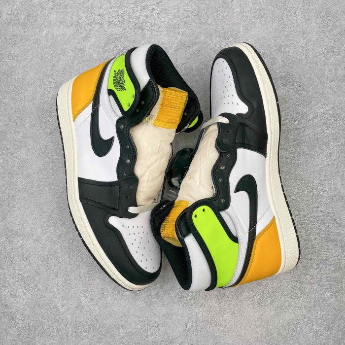 Jordan 1 Retro High White Black Volt University Gold