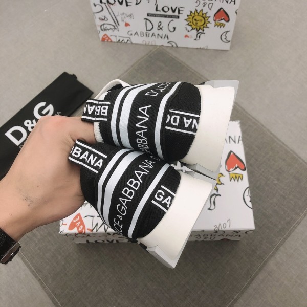 Dolce & Gabbana Sorrento Logo Slip On Black White