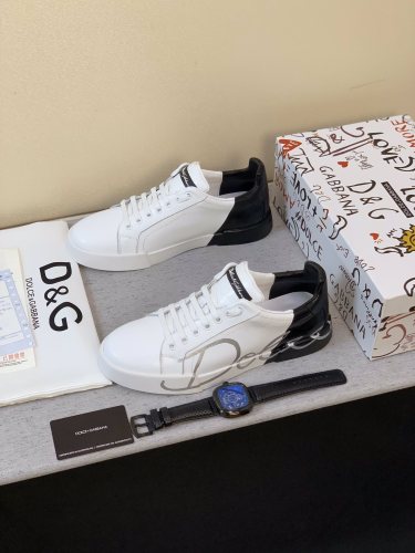 DOLCE & GABBANA TWO-TONE PORTOFINO SNEAKERS White and black