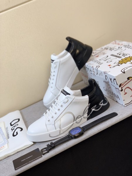 DOLCE & GABBANA TWO-TONE PORTOFINO SNEAKERS White and black