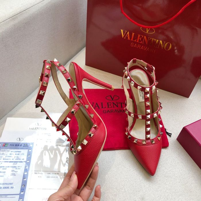 Valentino Rockstud Slim Heel Casual High Heels 11cm Women's Red