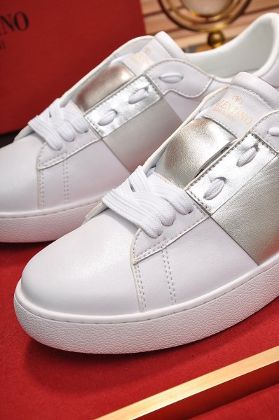 Valentino Open leather metallic stripe sneakers low-top sneakers white and silver
