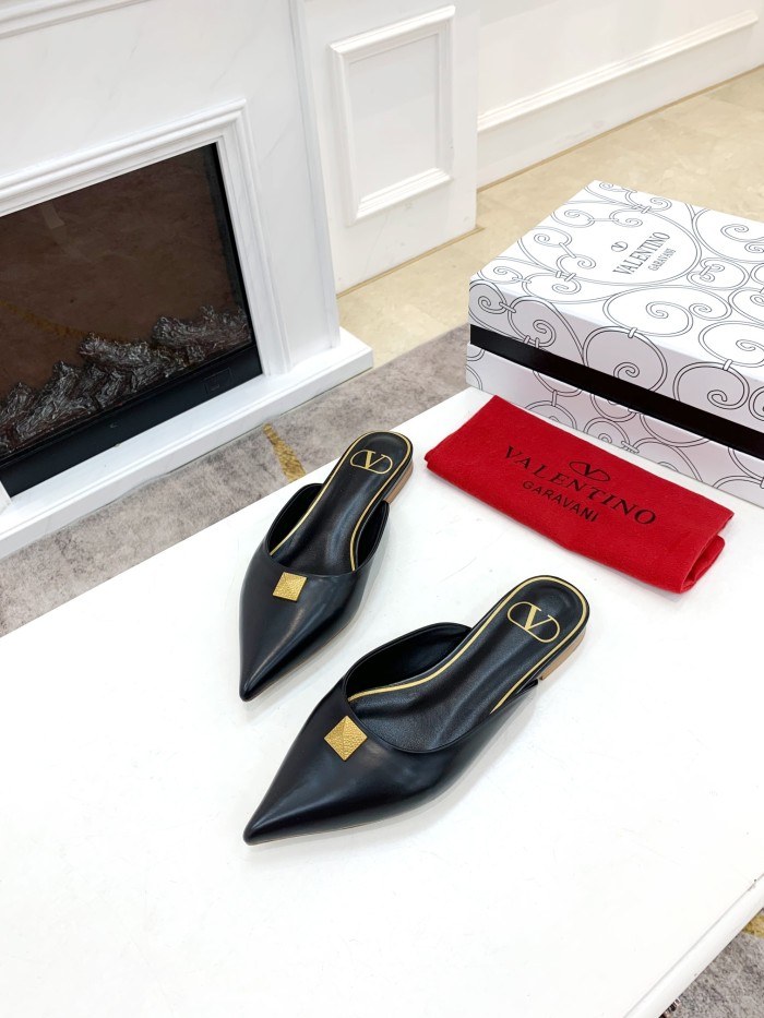 Valentino Roman Stud Closed Toe Slippers Women's Black