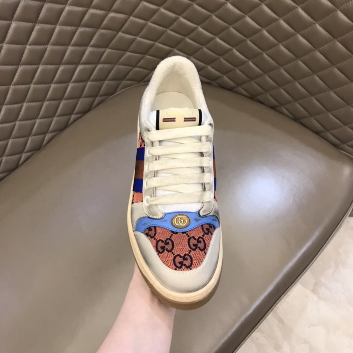 GUCCI Screener Distressed Shoes Canvas Skateboard Shoes Beige Red Blue