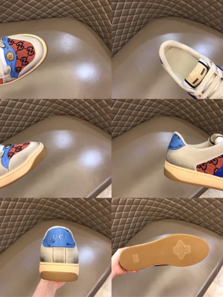GUCCI Screener Distressed Shoes Canvas Skateboard Shoes Beige Red Blue