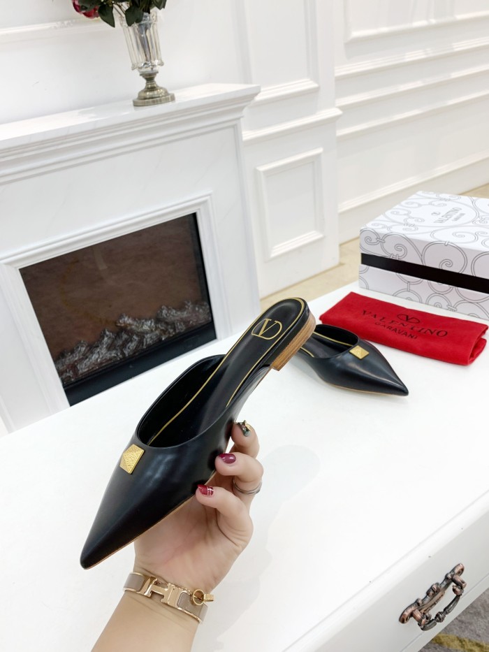 Valentino Roman Stud Closed Toe Slippers Women's Black