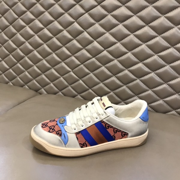 GUCCI Screener Distressed Shoes Canvas Skateboard Shoes Beige Red Blue