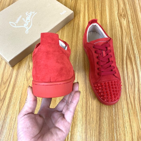Christian Louboutin CL Louis Junior Spikes Suede Low top Skateboard Shoes Red