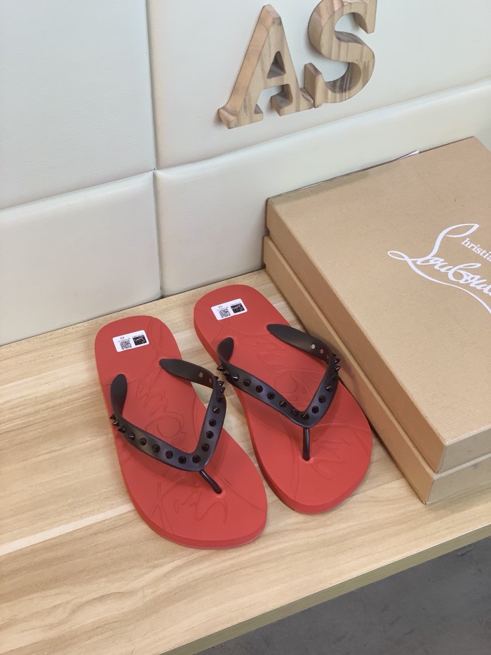 Christian Louboutin CL LUBOTING Odor Resistant Flip Flops Black Red