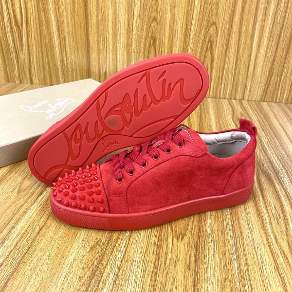 Christian Louboutin CL Louis Junior Spikes Suede Low top Skateboard Shoes Red