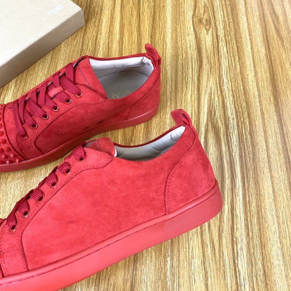 Christian Louboutin CL Louis Junior Spikes Suede Low top Skateboard Shoes Red