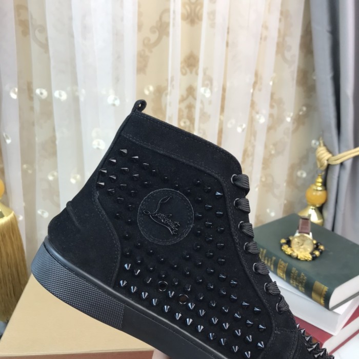 Christian Louboutin Louis Junior High-top sneakers - Veau velours and spikes - Black